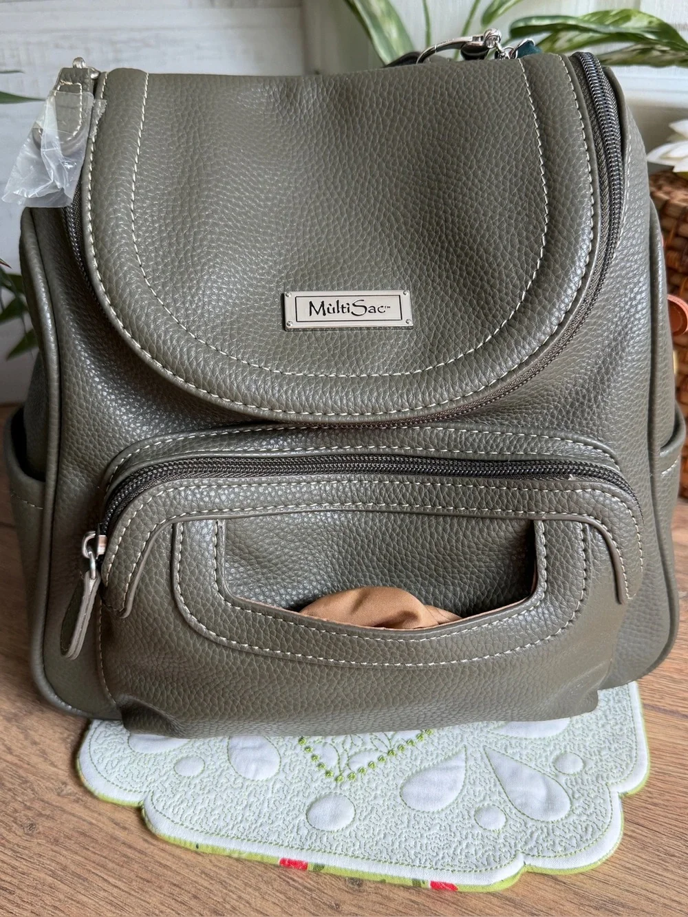 MultiSac Olive Green Pebbled VL Backpack Purse Travel Bag – Graduation Gift - Picture 10 of 11